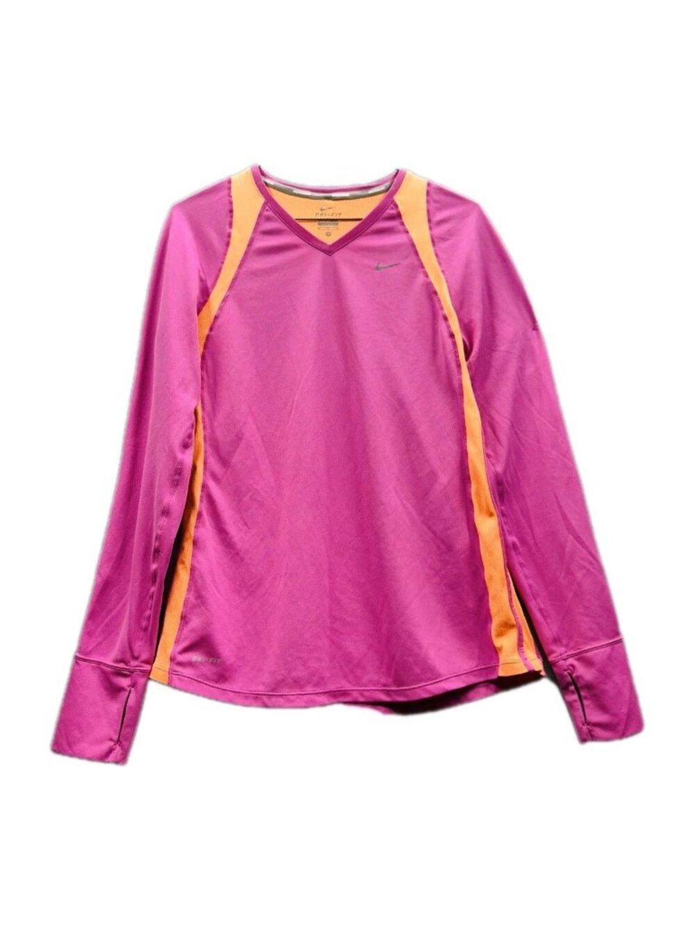 Nike Women M Top Pink Orange Long Sleeve Running Performance Athletic Dri-Fit